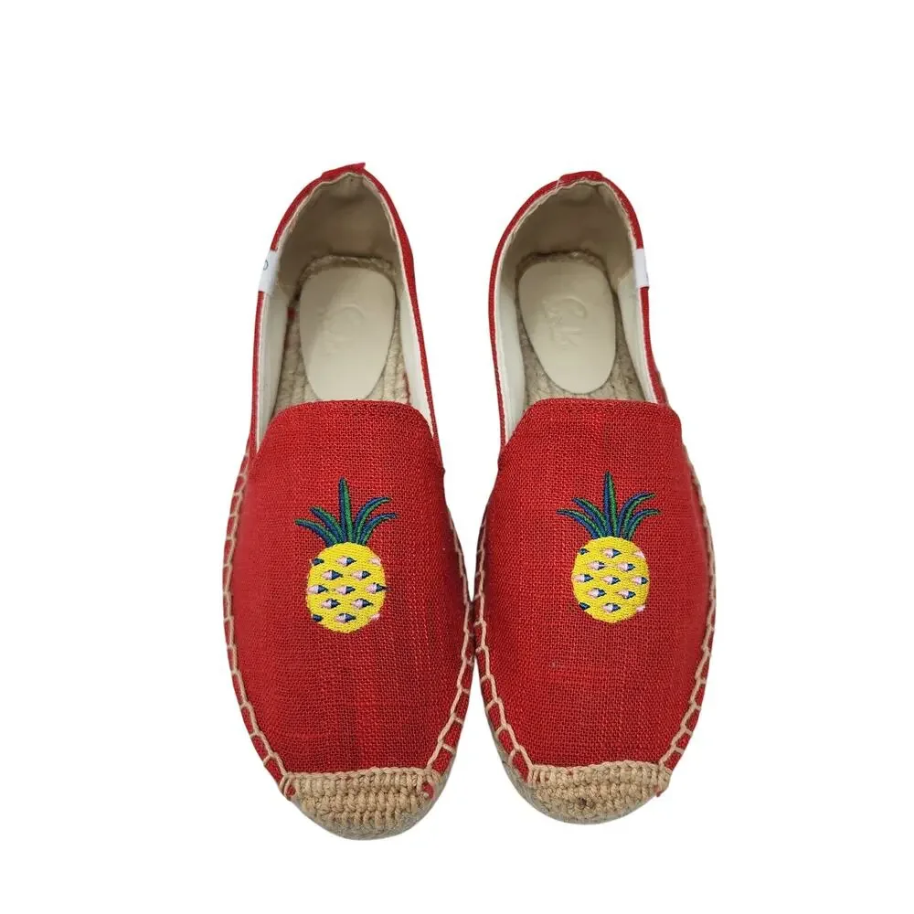 Seastar Red Embroidered Pineapple Slip On Espadrille Flats Casual Shoes Size 7